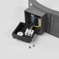 Lucande LED buiten wandlamp Juvia, sensor, 27 cm, grijs, IP54