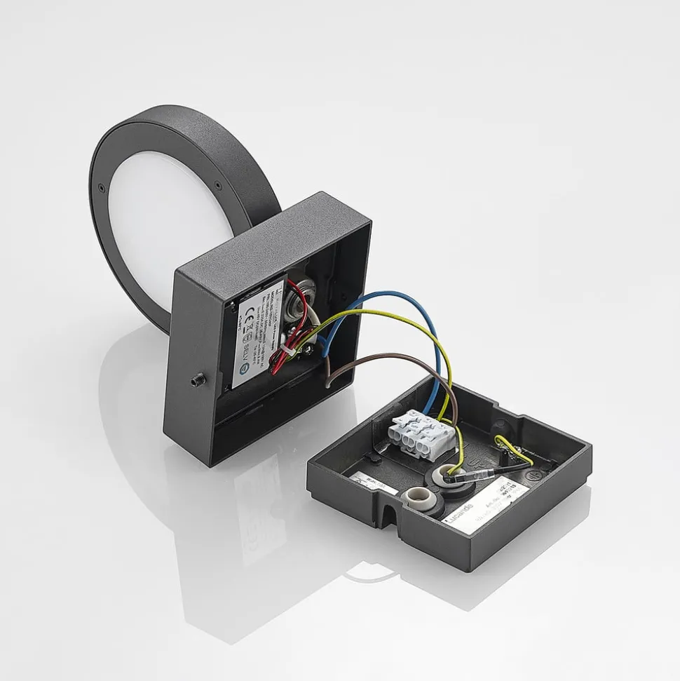 Lucande LED buiten wandlamp Belna, metaal, IP65, antraciet