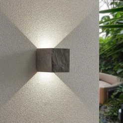 Lucande LED buiten wandlamp Naja, leisteen look