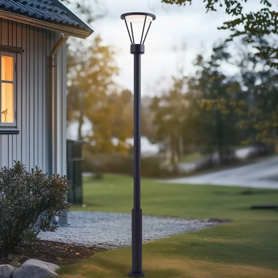 Lucande LED buitenlamp Elario, 222 cm, zwart, aluminium