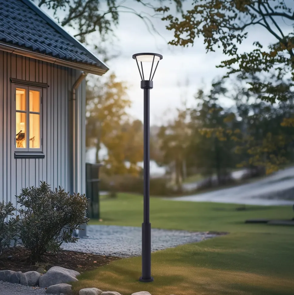 Lucande LED buitenlamp Elario, 222 cm, zwart, aluminium