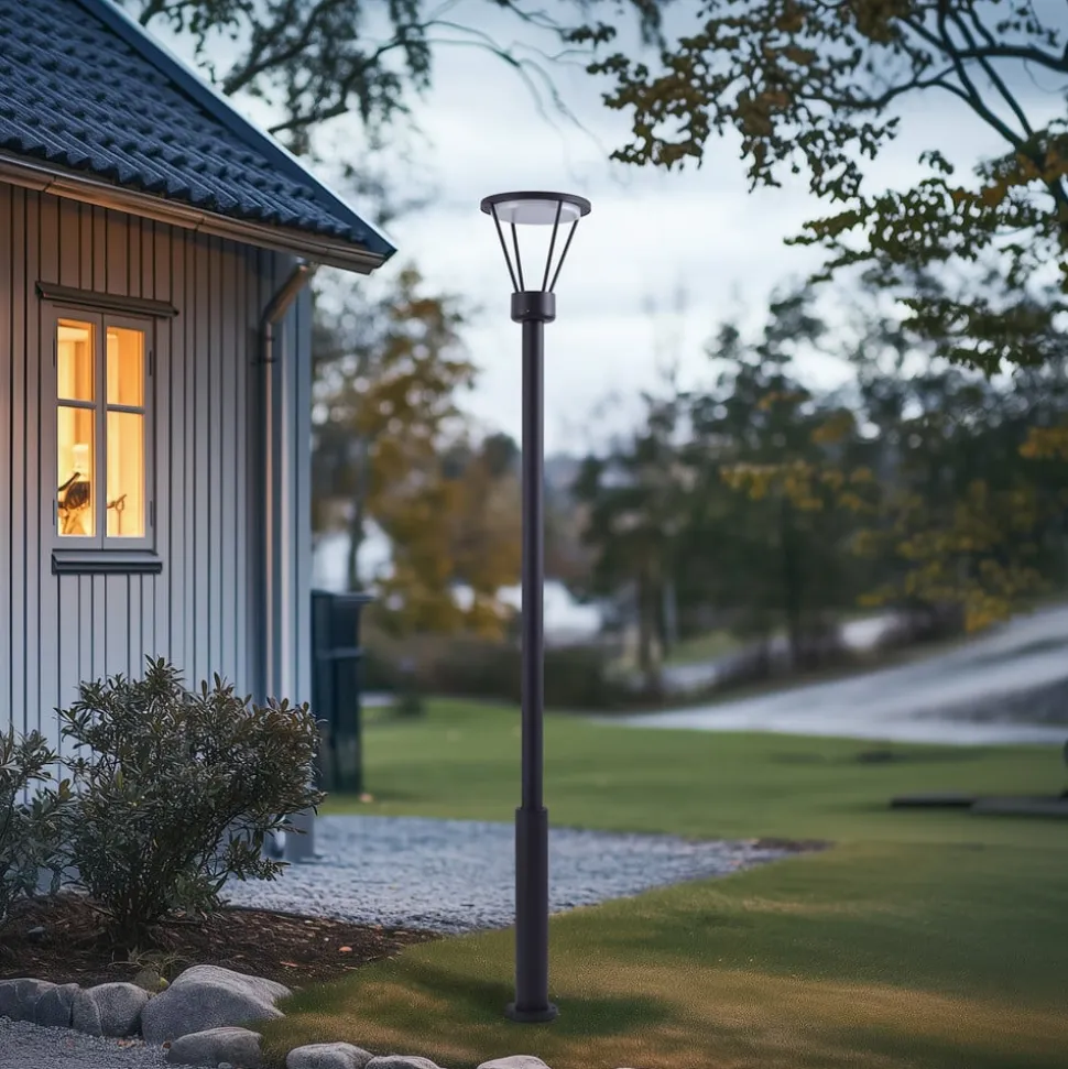 Lucande LED buitenlamp Elario, 222 cm, zwart, aluminium