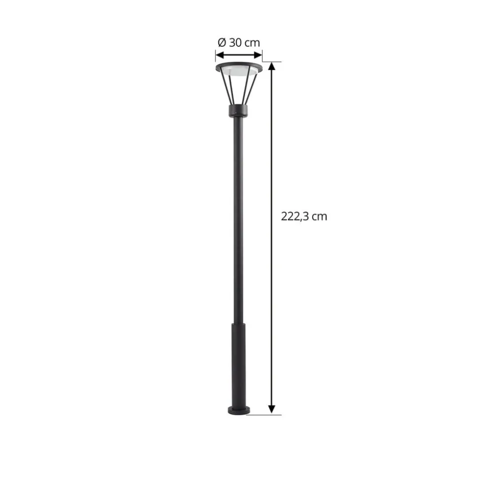 Lucande LED buitenlamp Elario, 222 cm, zwart, aluminium