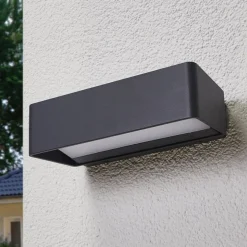 Lucande LED buitenwandlamp Midvig, donkergrijs, hoekig, IP65