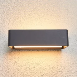 Lucande LED buitenwandlamp Midvig, donkergrijs, hoekig, IP65