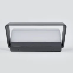 Lucande LED buitenwandlamp Midvig, donkergrijs, hoekig, IP65