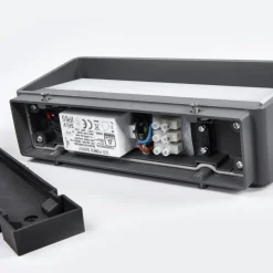 Lucande LED buitenwandlamp Midvig, donkergrijs, hoekig, IP65