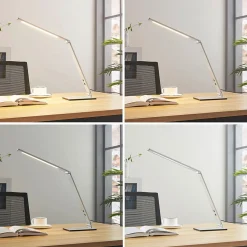 Lucande LED bureaulamp Nicano, grijs, metaal, dimbaar.