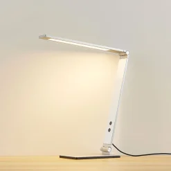 Lucande LED bureaulamp Nicano, grijs, metaal, dimbaar.