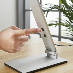 Lucande LED bureaulamp Nicano, grijs, metaal, dimbaar.