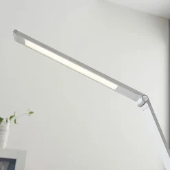 Lucande LED bureaulamp Nicano, grijs, metaal, dimbaar.