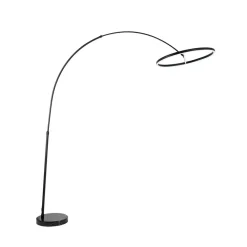 Lucande LED gebogen vloerlamp Virvera, rond, zwart, metaal