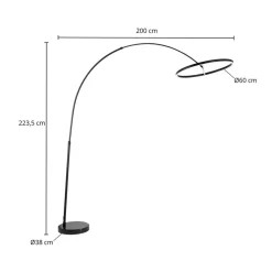 Lucande LED gebogen vloerlamp Virvera, rond, zwart, metaal