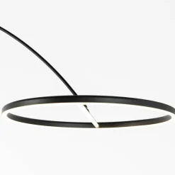 Lucande LED gebogen vloerlamp Virvera, rond, zwart, metaal