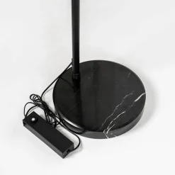 Lucande LED gebogen vloerlamp Virvera, rond, zwart, metaal