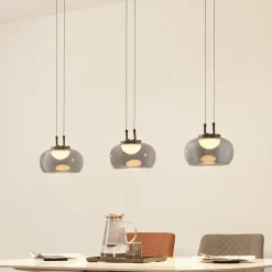 Lucande LED hanglamp Dain, 3-lamps, rookgrijs, glas