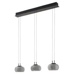 Lucande LED hanglamp Dain, 3-lamps, rookgrijs, glas