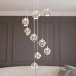 Lucande LED hanglamp Hayley, Ø 40 cm, 9-lamps, chroom, glas