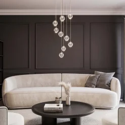 Lucande LED hanglamp Hayley, Ø 40 cm, 9-lamps, chroom, glas