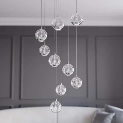 Lucande LED hanglamp Hayley, Ø 40 cm, 9-lamps, chroom, glas