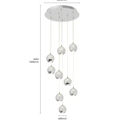 Lucande LED hanglamp Hayley, Ø 40 cm, 9-lamps, chroom, glas