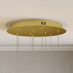 Lucande LED hanglamp Hayley, Ø 40 cm, 9-lamps, goud, glas