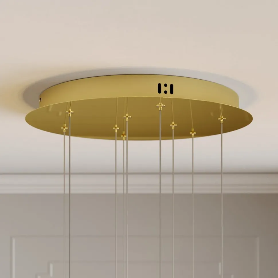 Lucande LED hanglamp Hayley, Ø 40 cm, 9-lamps, goud, glas