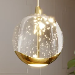 Lucande LED hanglamp Hayley, Ø 40 cm, 9-lamps, goud, glas