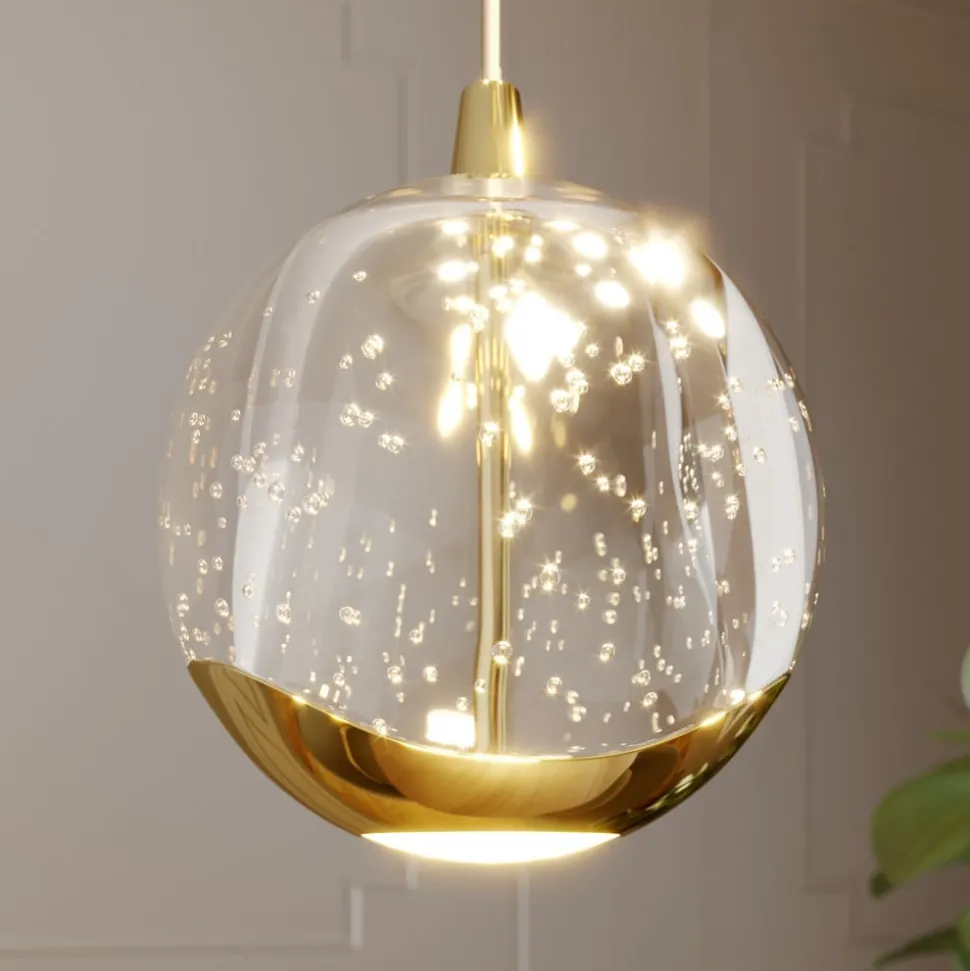 Lucande LED hanglamp Hayley, Ø 40 cm, 9-lamps, goud, glas