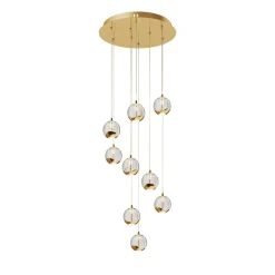 Lucande LED hanglamp Hayley, Ø 40 cm, 9-lamps, goud, glas