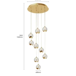 Lucande LED hanglamp Hayley, Ø 40 cm, 9-lamps, goud, glas