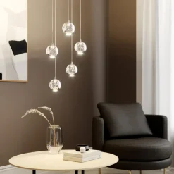 Lucande LED hanglamp Hayley, Ø 30 cm, 5-lamps, chroom, glas