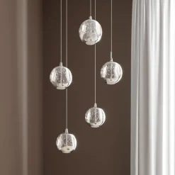 Lucande LED hanglamp Hayley, Ø 30 cm, 5-lamps, chroom, glas