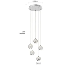 Lucande LED hanglamp Hayley, Ø 30 cm, 5-lamps, chroom, glas
