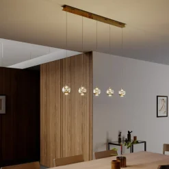 Lucande LED hanglamp Hayley, 96 cm, 5-lamps, goud, glas