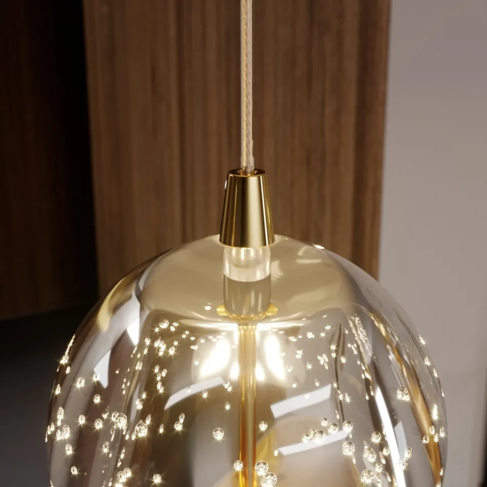 Lucande LED hanglamp Hayley, 96 cm, 5-lamps, goud, glas