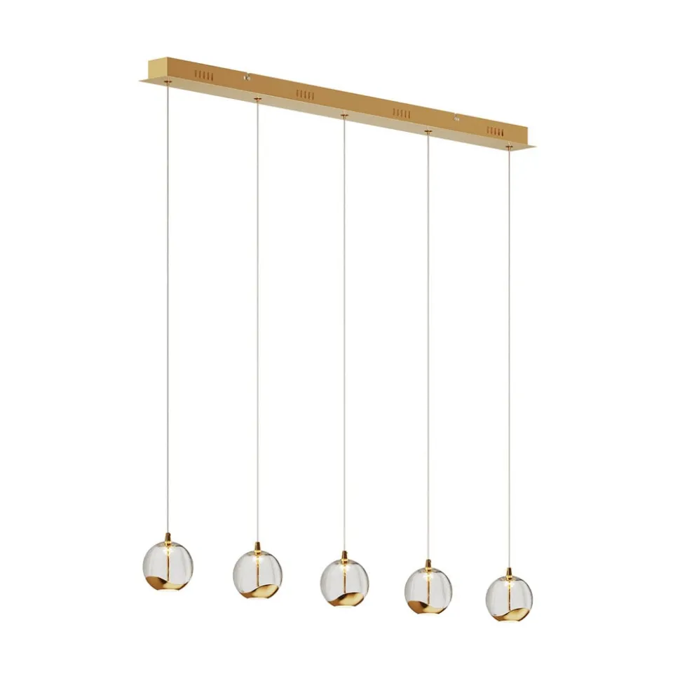 Lucande LED hanglamp Hayley, 96 cm, 5-lamps, goud, glas