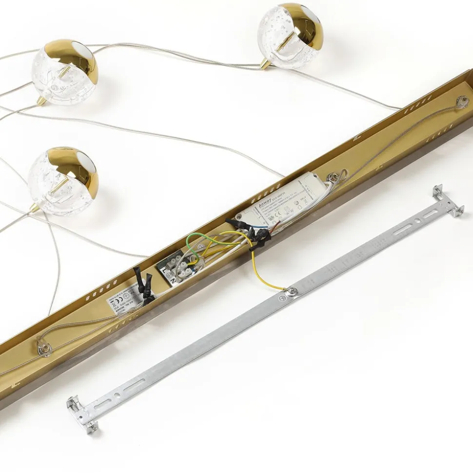 Lucande LED hanglamp Hayley, 96 cm, 5-lamps, goud, glas