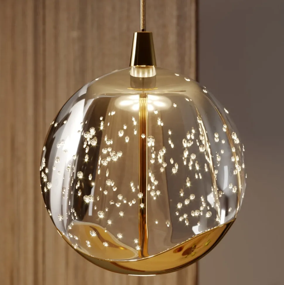 Lucande LED hanglamp Hayley, 96 cm, 5-lamps, goud, glas