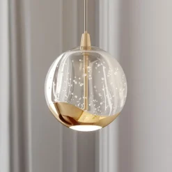 Lucande LED hanglamp Hayley, Ø 9 cm, goudkleurig, glas