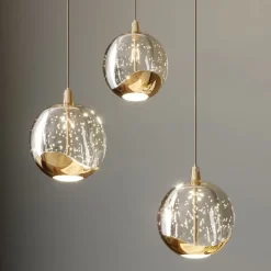 Lucande LED hanglamp Hayley, Ø 25 cm, 3-lamps, goud, glas