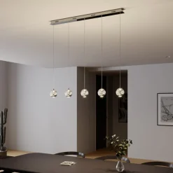 Lucande LED hanglamp Hayley, 96 cm, 5-lamps, chroom, glas