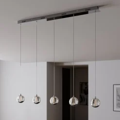 Lucande LED hanglamp Hayley, 96 cm, 5-lamps, chroom, glas