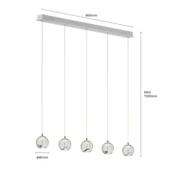 Lucande LED hanglamp Hayley, 96 cm, 5-lamps, chroom, glas