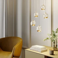 Lucande LED hanglamp Hayley, Ø 30 cm, 5-lamps, goud, glas
