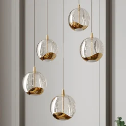 Lucande LED hanglamp Hayley, Ø 30 cm, 5-lamps, goud, glas