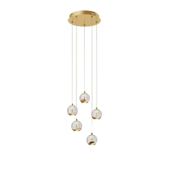 Lucande LED hanglamp Hayley, Ø 30 cm, 5-lamps, goud, glas