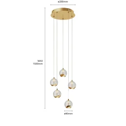 Lucande LED hanglamp Hayley, Ø 30 cm, 5-lamps, goud, glas