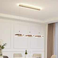 Lucande LED hanglamp Kolo, 114 cm, 3-lamps, bruin, dimbaar