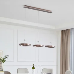 Lucande LED hanglamp Kolo, 114 cm, 3-lamps, bruin, dimbaar